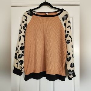 Leopard Print Sleeve Sweater - Camel and Black